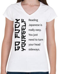 printfashion Reading Japanese is really easy - Női V-nyakú póló - Fehér (7041834)