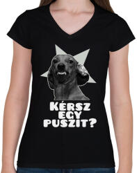 printfashion Kérsz egy puszit? - Női V-nyakú póló - Fekete (15645054)