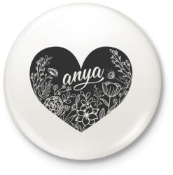 printfashion Anya felirat szívben virágokkal - Kitűző, hűtőmágnes - Fehér (4781434)