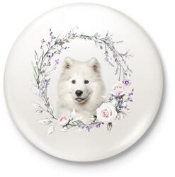 printfashion szamojéd virágokkal - Kitűző, hűtőmágnes - Fehér (15110104)