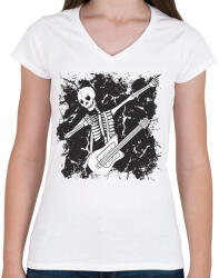 printfashion Csontváz gitárral - Női V-nyakú póló - Fehér (5645954)
