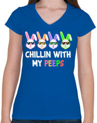 printfashion Chillin rabbits - Női V-nyakú póló - Királykék (2401183)