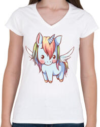 printfashion Unikornis szárnyakkal - Női V-nyakú póló - Fehér (4654444)