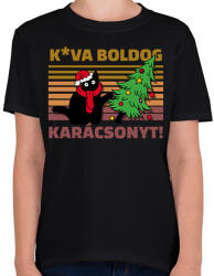 printfashion Kva boldog karácsonyt cica - Gyerek póló - Fekete (14871567)