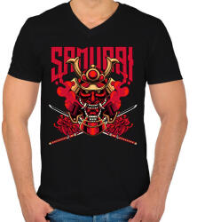printfashion Szamuráj - Férfi V-nyakú póló - Fekete (13743406)