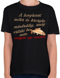 printfashion Horgászat móka és kacagás - Gyerek póló - Fekete (2613580)