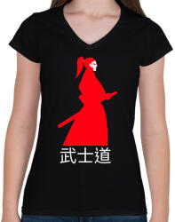 printfashion Bushido - Női V-nyakú póló - Fekete (10127711)