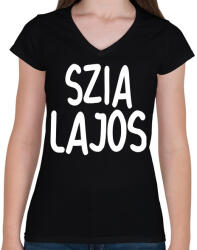 printfashion Szia Lajos! - Női V-nyakú póló - Fekete (5378140)