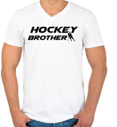 printfashion Hockey Brother - Férfi V-nyakú póló - Fehér (11716841)