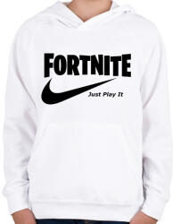 printfashion Fortite Just Play It Fekete - Gyerek kapucnis pulóver - Fehér (937877)