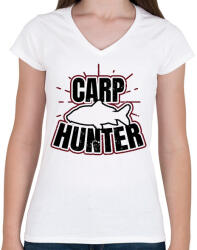 printfashion Carp Hunter - Női V-nyakú póló - Fehér (2613931)