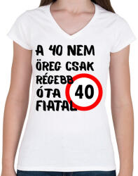 printfashion 40 éves Fekete minta - Női V-nyakú póló - Fehér (16108107)