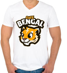 printfashion Cute Bengal - Férfi V-nyakú póló - Fehér (5135662)