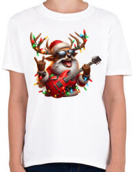 printfashion Vicces karácsonyi rocker party rénszarvas - Mikulás ruhában - Gyerek póló - Fehér (15231978)