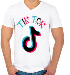 printfashion Tik Tok logo - Férfi V-nyakú póló - Fehér (2133764)