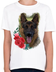 printfashion Németjuhász virággal - Gyerek póló - Fehér (13897586)