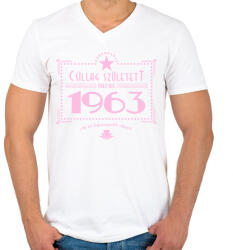 printfashion csillag-1963-pink - Férfi V-nyakú póló - Fehér (549157)
