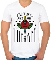 printfashion Tattoos are my therapy - Férfi V-nyakú póló - Fehér (12602569)