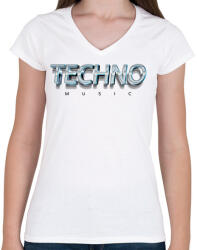 printfashion Techno music - Fémes - Női V-nyakú póló - Fehér (6581709)