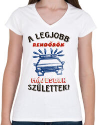 printfashion Rendőr szülinapja május színes - Női V-nyakú póló - Fehér (5719116)