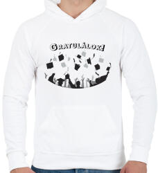 printfashion Gratulálok! - Diplomás minta - Férfi kapucnis pulóver - Fehér (6337130)