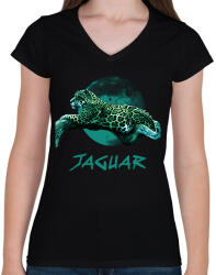 printfashion JAGUAR BLUE - Női V-nyakú póló - Fekete (9122768)