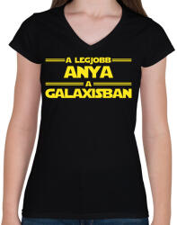printfashion A legjobb anya a galaxisban - Női V-nyakú póló - Fekete (16506556)