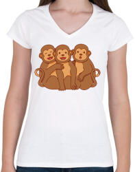 printfashion Három majom - Női V-nyakú póló - Fehér (11837521)
