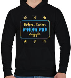 printfashion Tudom, tudom imádni való vagyok - Kisfiú - Férfi kapucnis pulóver - Fekete (7274009)