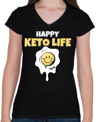 printfashion HAPPY KETO LIFE - Női V-nyakú póló - Fekete (10460349)
