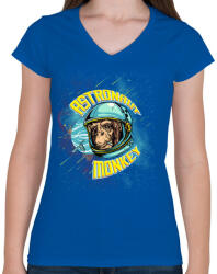 printfashion Űrhajós majom - Női V-nyakú póló - Királykék (165379)
