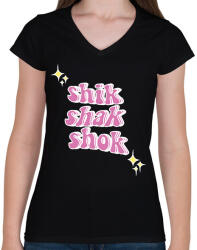 printfashion Shik Shak Shok - Női V-nyakú póló - Fekete (16646226)