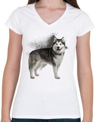 printfashion Malamut - Női V-nyakú póló - Fehér (1540303)