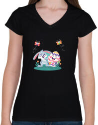 printfashion husvét26 - Női V-nyakú póló - Fekete (6614274)