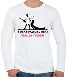 printfashion Leánybúcsú - A vadászatnak vége, viszlát tinder! - Férfi hosszú ujjú póló - Fehér (6278836)