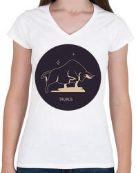 printfashion Taurus - Bika - Női V-nyakú póló - Fehér (6269410)