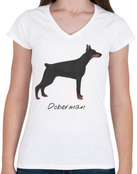 printfashion Dobermann kutyás póló - Női V-nyakú póló - Fehér (1034772)