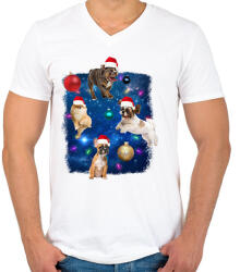 printfashion Kutyás karácsony - Férfi V-nyakú póló - Fehér (11426011)