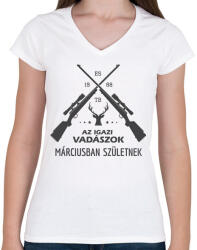 printfashion Az igazi vadászok - Női V-nyakú póló - Fehér (6232768)