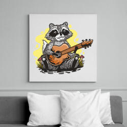 printfashion Mosómedve gitárral - Vászonkép - Fehér (9443098)