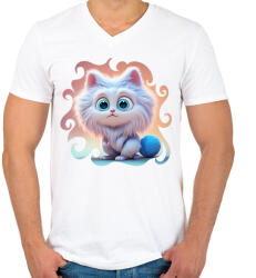 printfashion Cuki cica - Férfi V-nyakú póló - Fehér (14700806)