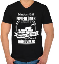 printfashion Legjobbak lesznek kőművesek - Férfi V-nyakú póló - Fekete (1972887)