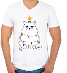 printfashion Grumpy cat karácsony - Férfi V-nyakú póló - Fehér (5242989)