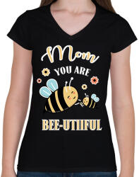 printfashion Mom you are bee-utiful! - Női V-nyakú póló - Fekete (16822999)