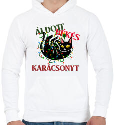 printfashion MACSKÁS KARÁCSONY - Férfi kapucnis pulóver - Fehér (10821336)