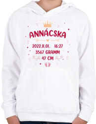 printfashion Baba adatok - Kislány - Gyerek kapucnis pulóver - Fehér (10699550)