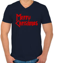 printfashion Metal Merry Christmas - Férfi V-nyakú póló - Sötétkék (2056188)