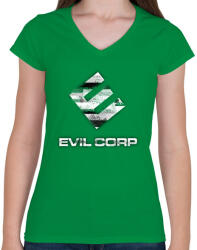 printfashion Evil Corp Glitch - Női V-nyakú póló - Zöld (1124575)