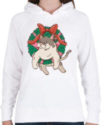 printfashion Karácsonyi cica - Női kapucnis pulóver - Fehér (15212373)