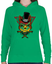 printfashion Bandita macska - Női kapucnis pulóver - Zöld (31615)